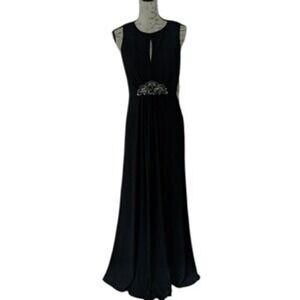 Eliza J Women's Black Sleeveless Embellished Evening Maxi Down Dress Size 4